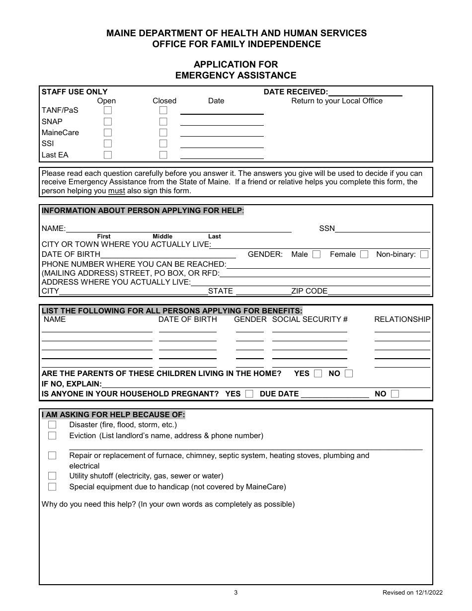 Application for Emergency Assistance - Maine, Page 3