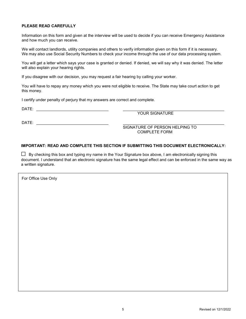 Application for Emergency Assistance - Maine, Page 5