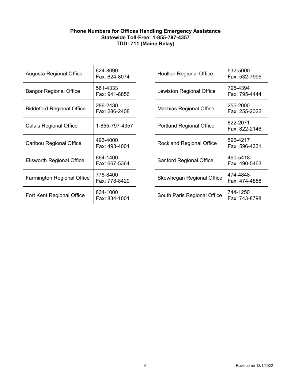 Application for Emergency Assistance - Maine, Page 6