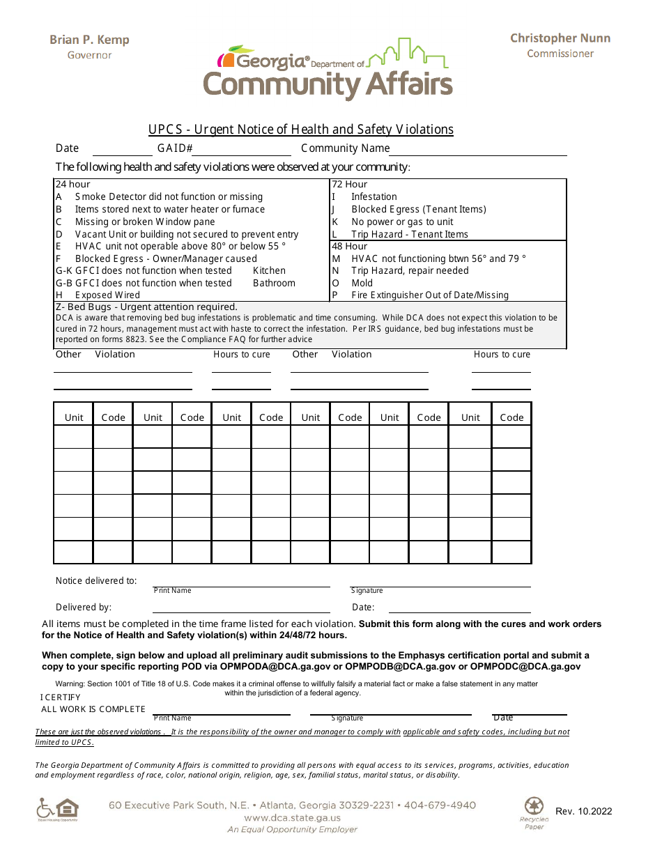 (United States) Upcs Urgent Notice of Health and Safety