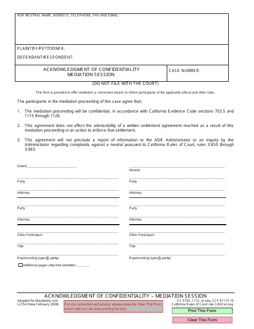 Form L2754  Printable Pdf