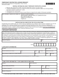 Form SFN2254 Temporary Restricted License Request - North Dakota