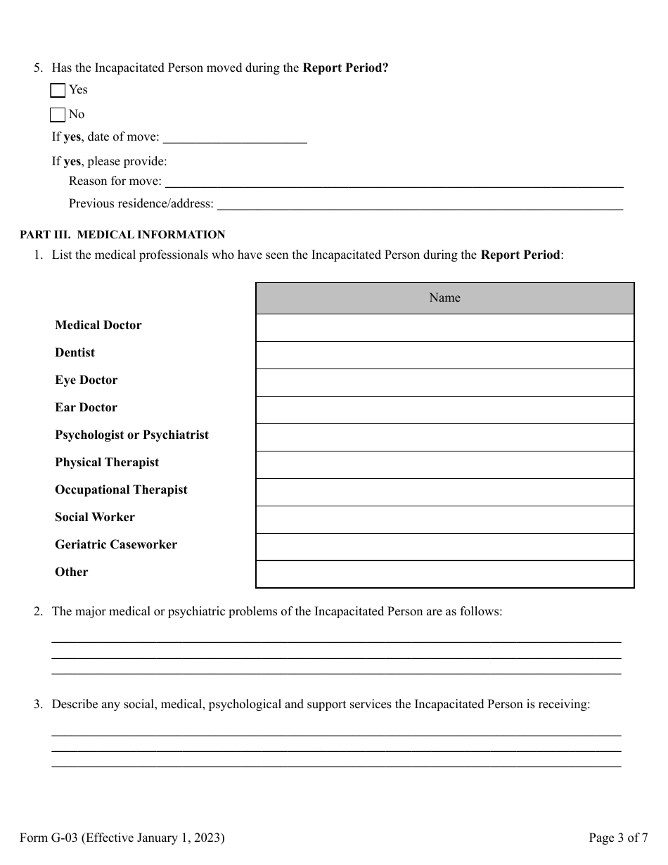 Form G-03 Report of Guardian of the Person - Pennsylvania, Page 3
