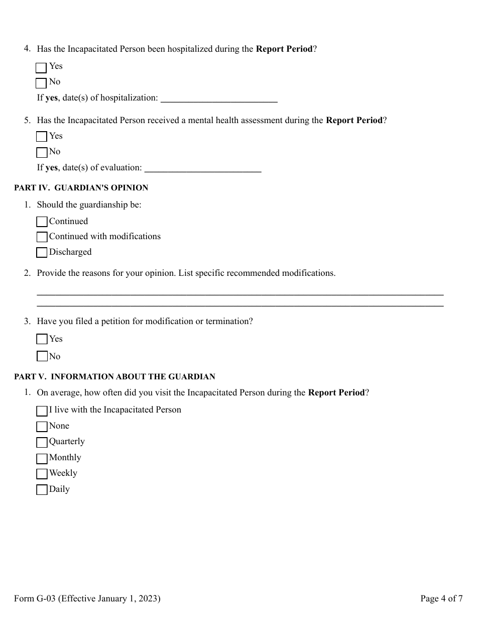 Form G-03 Report of Guardian of the Person - Pennsylvania, Page 4