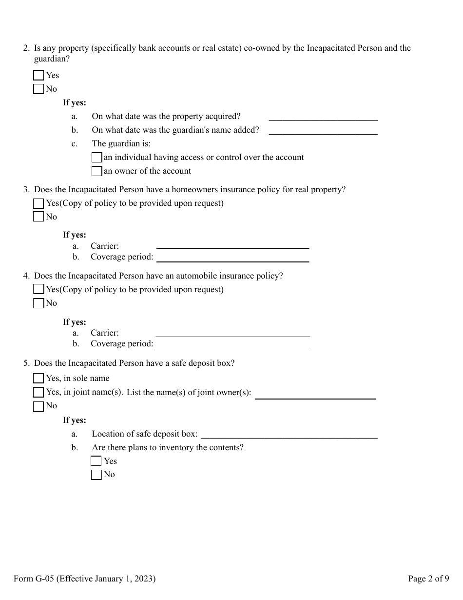 Form G-05 Guardians Inventory for an Incapacitated Person - Pennsylvania, Page 2