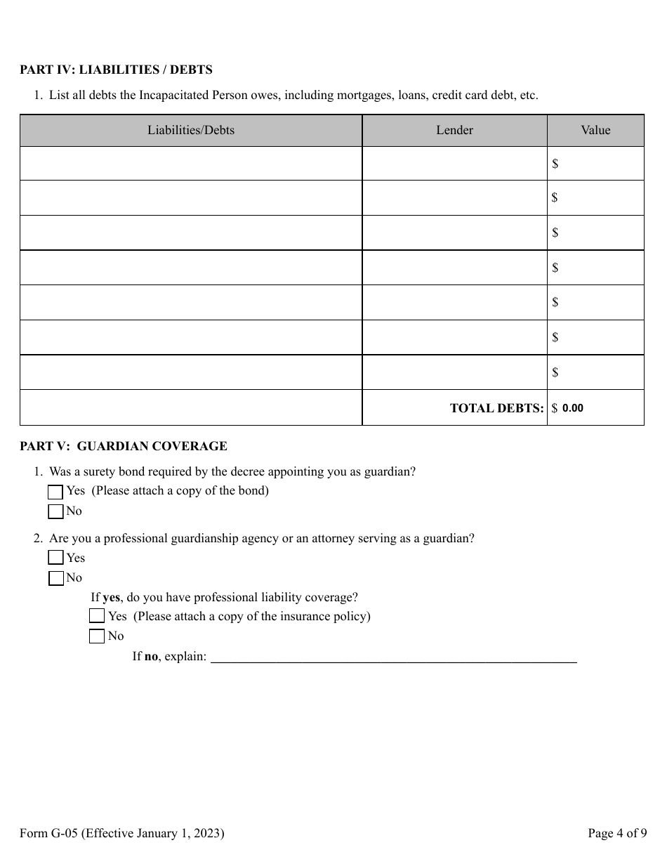 Form G-05 Guardians Inventory for an Incapacitated Person - Pennsylvania, Page 4