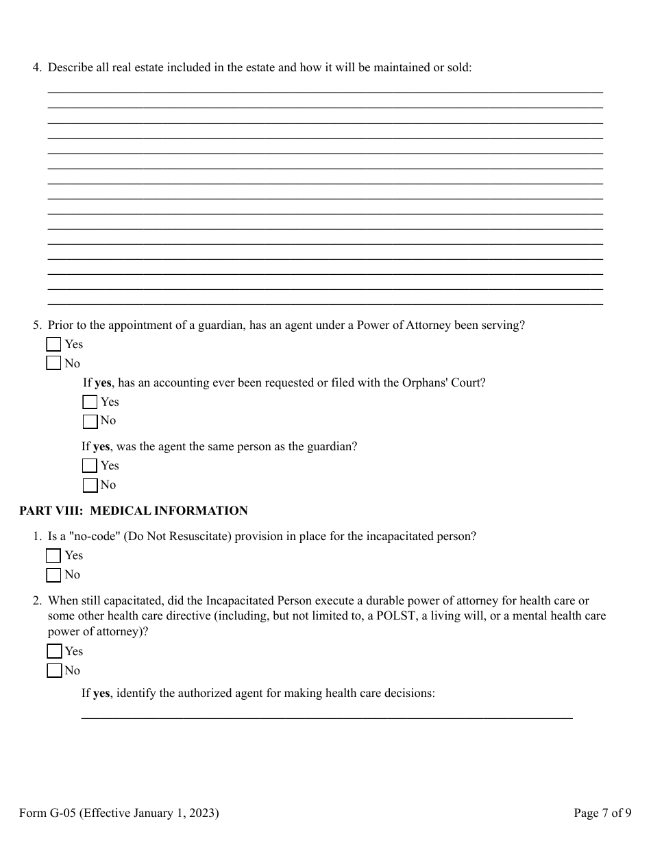 Form G-05 Guardians Inventory for an Incapacitated Person - Pennsylvania, Page 7