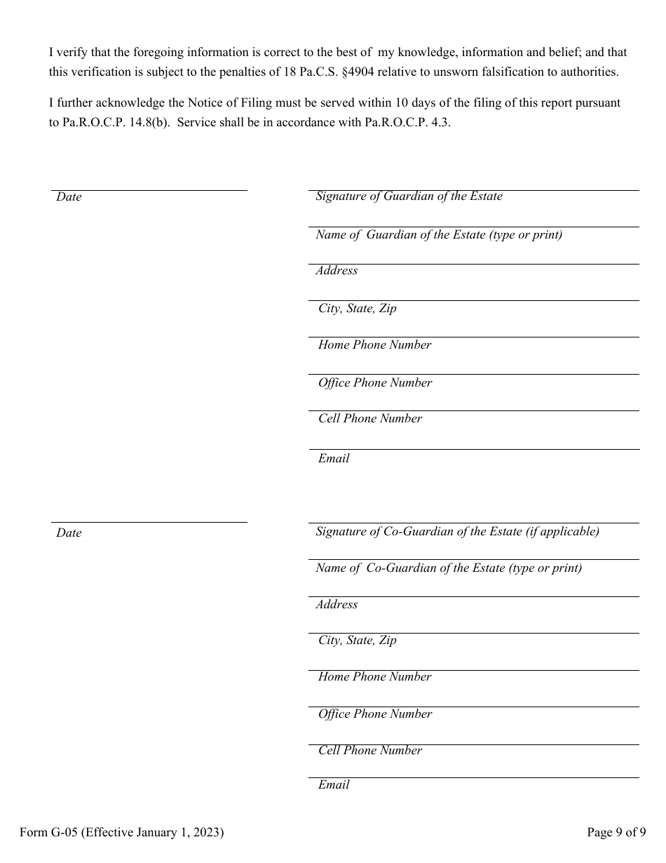 Form G-05 Guardians Inventory for an Incapacitated Person - Pennsylvania, Page 9