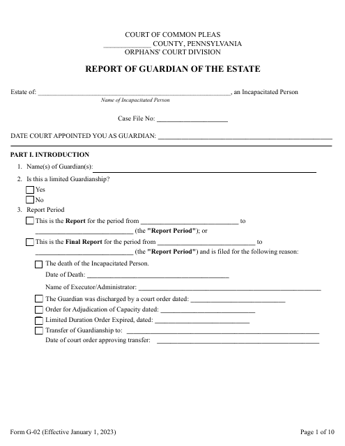 Form G-02 Report of Guardian of the Estate - Pennsylvania