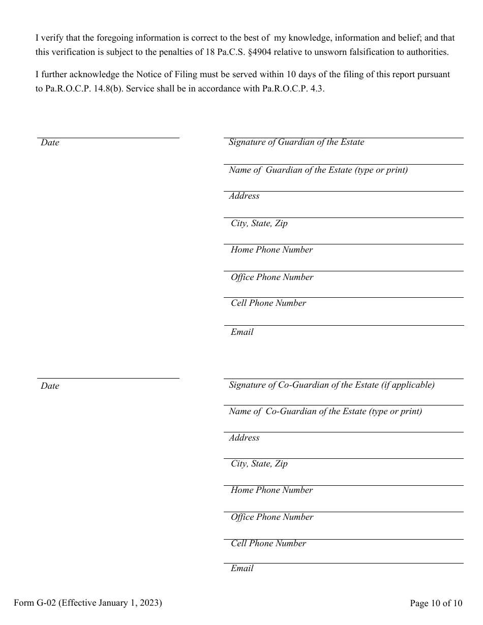 Form G-02 Report of Guardian of the Estate - Pennsylvania, Page 10