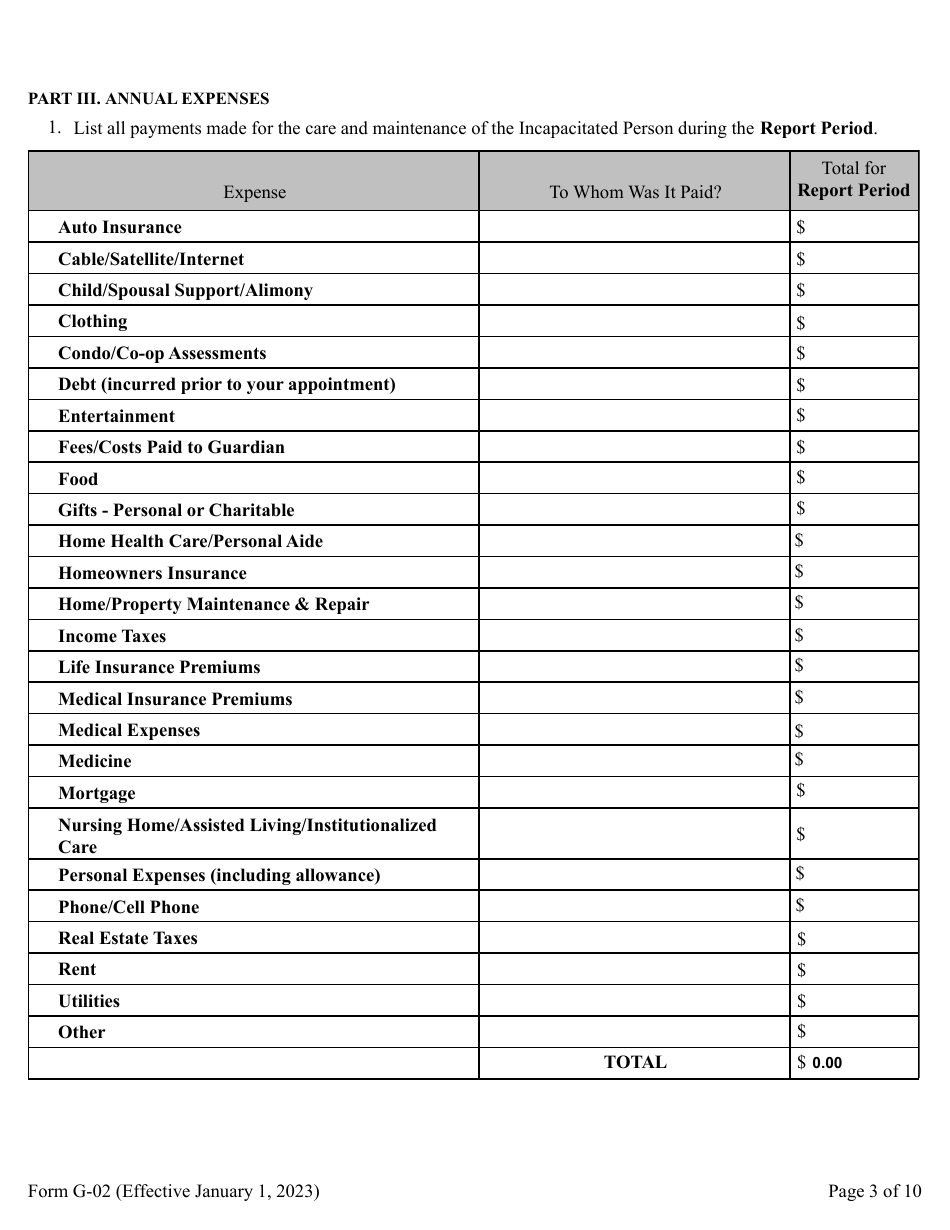Form G-02 Report of Guardian of the Estate - Pennsylvania, Page 3