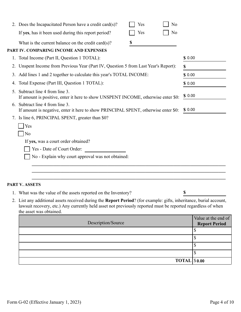 Form G-02 Report of Guardian of the Estate - Pennsylvania, Page 4