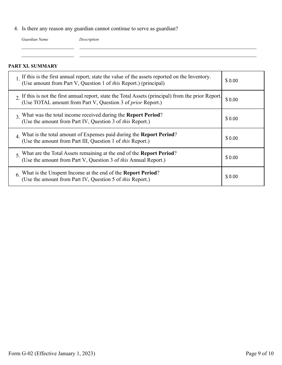 Form G-02 Report of Guardian of the Estate - Pennsylvania, Page 9