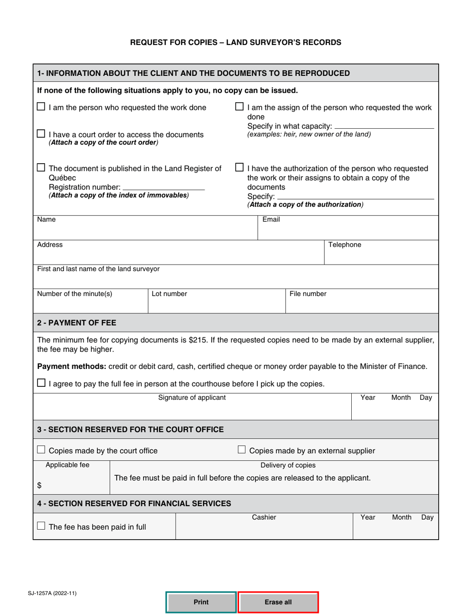 Form SJ-1257A Request for Copies - Land Surveyors Records - Quebec, Canada, Page 2
