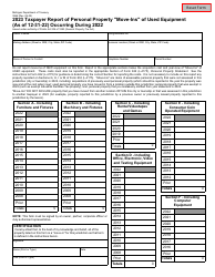 Document preview: Form 3966 Taxpayer Report of Personal Property "move-Ins" of Used Equipment (As of 12-31-22) Occurring During 2022 - Michigan, 2023
