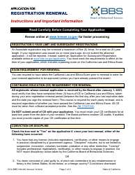 Form DCA BBS37M-408 Application for Registration Renewal - California