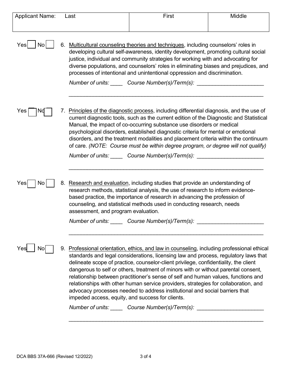 Form A (DCA BBS37A-666) Professional Clinical Counselor in-State Degree Program Certification - California, Page 3
