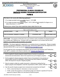 Document preview: Form B (DCA BBS37A-667) Professional Clinical Counselor in-State Degree Program Certification - California