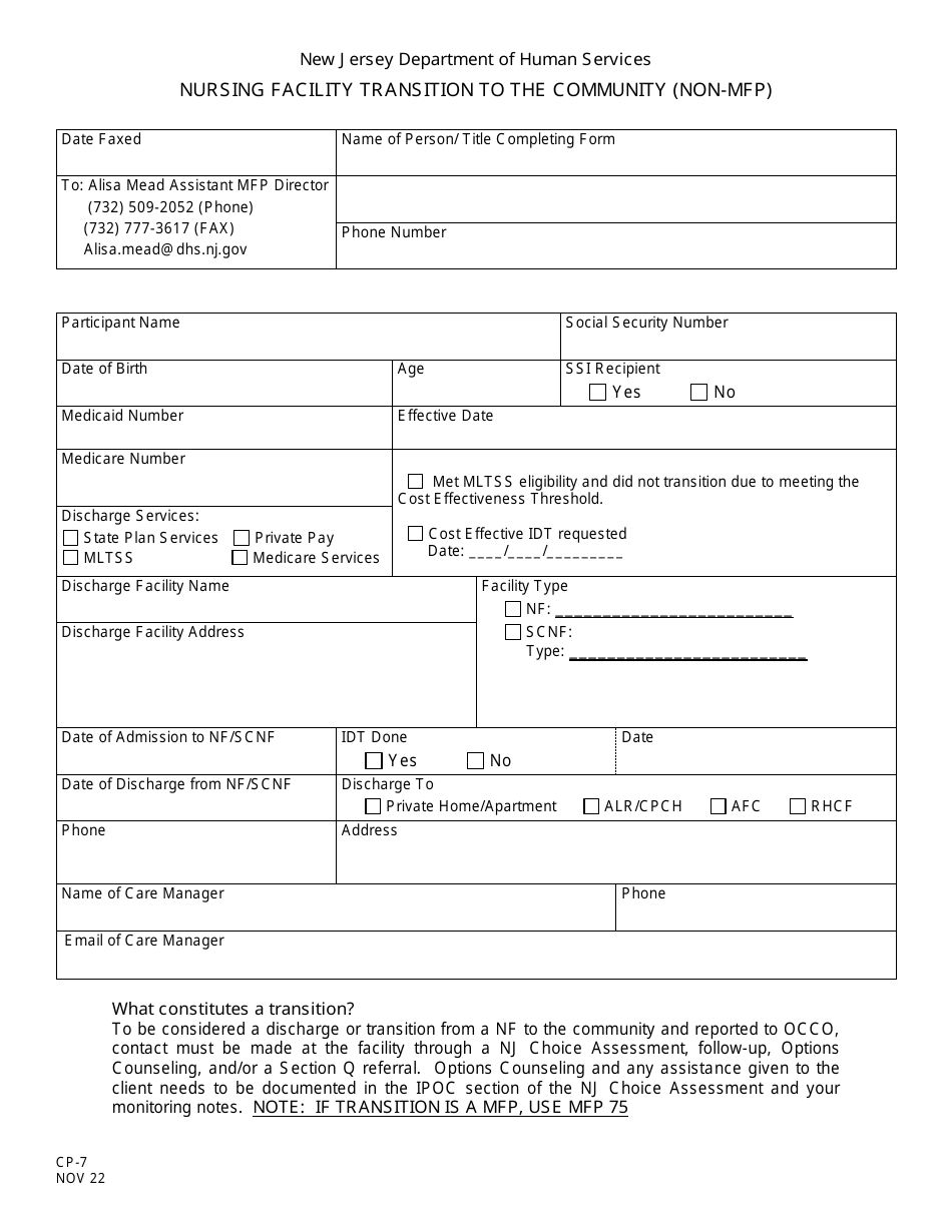 Form CP7 Download Printable PDF or Fill Online Nursing Facility
