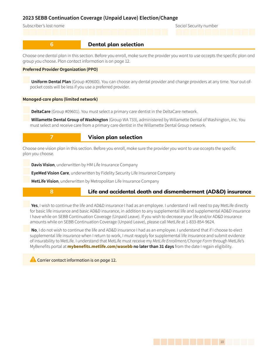 Form HCA20-0059 Sebb Continuation Coverage (Unpaid Leave) Election / Change - Washington, Page 10
