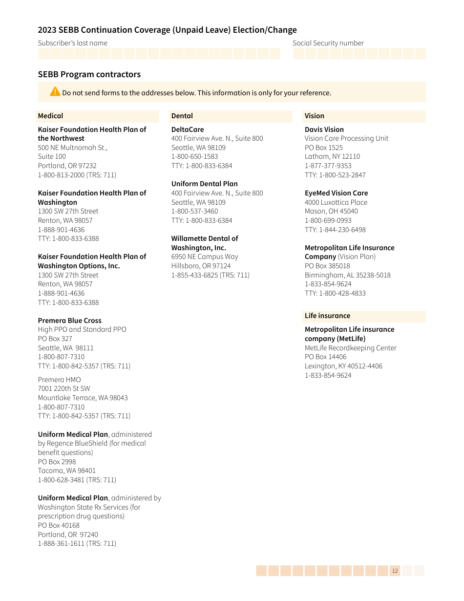 Form HCA20-0059 Sebb Continuation Coverage (Unpaid Leave) Election / Change - Washington, Page 12