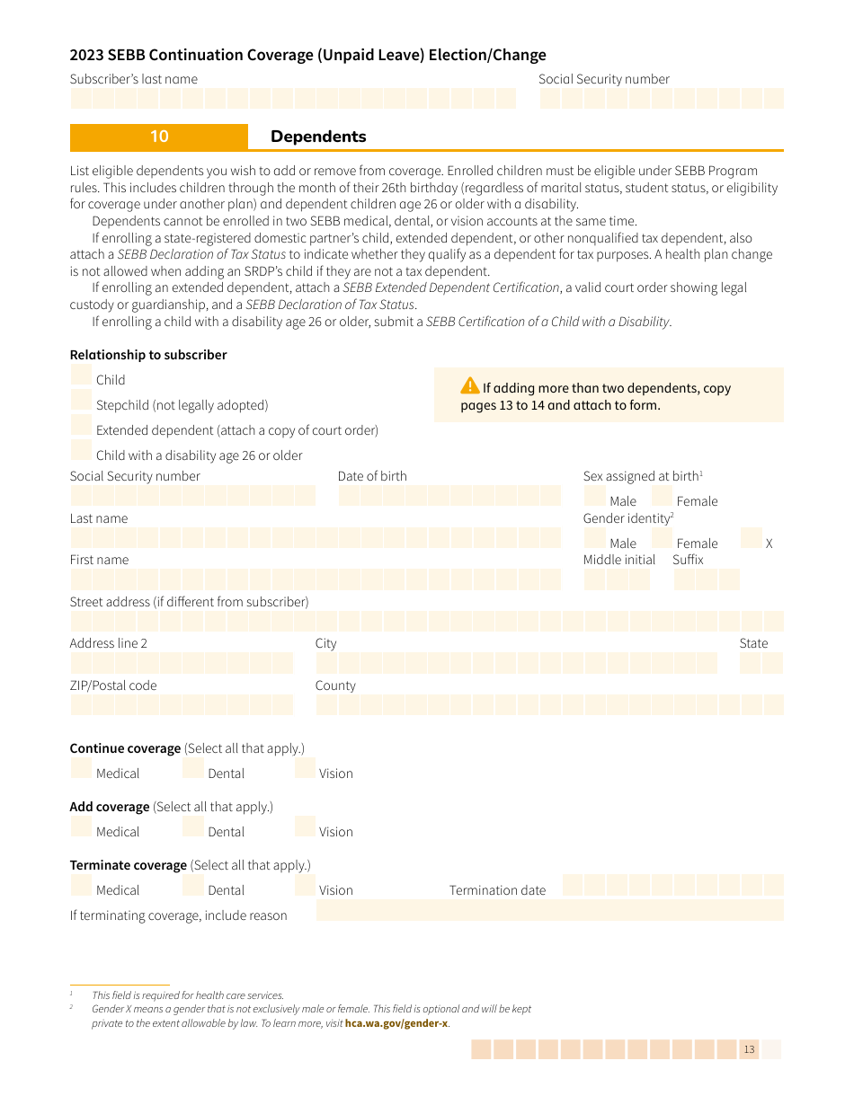 Form HCA20-0059 Sebb Continuation Coverage (Unpaid Leave) Election / Change - Washington, Page 13