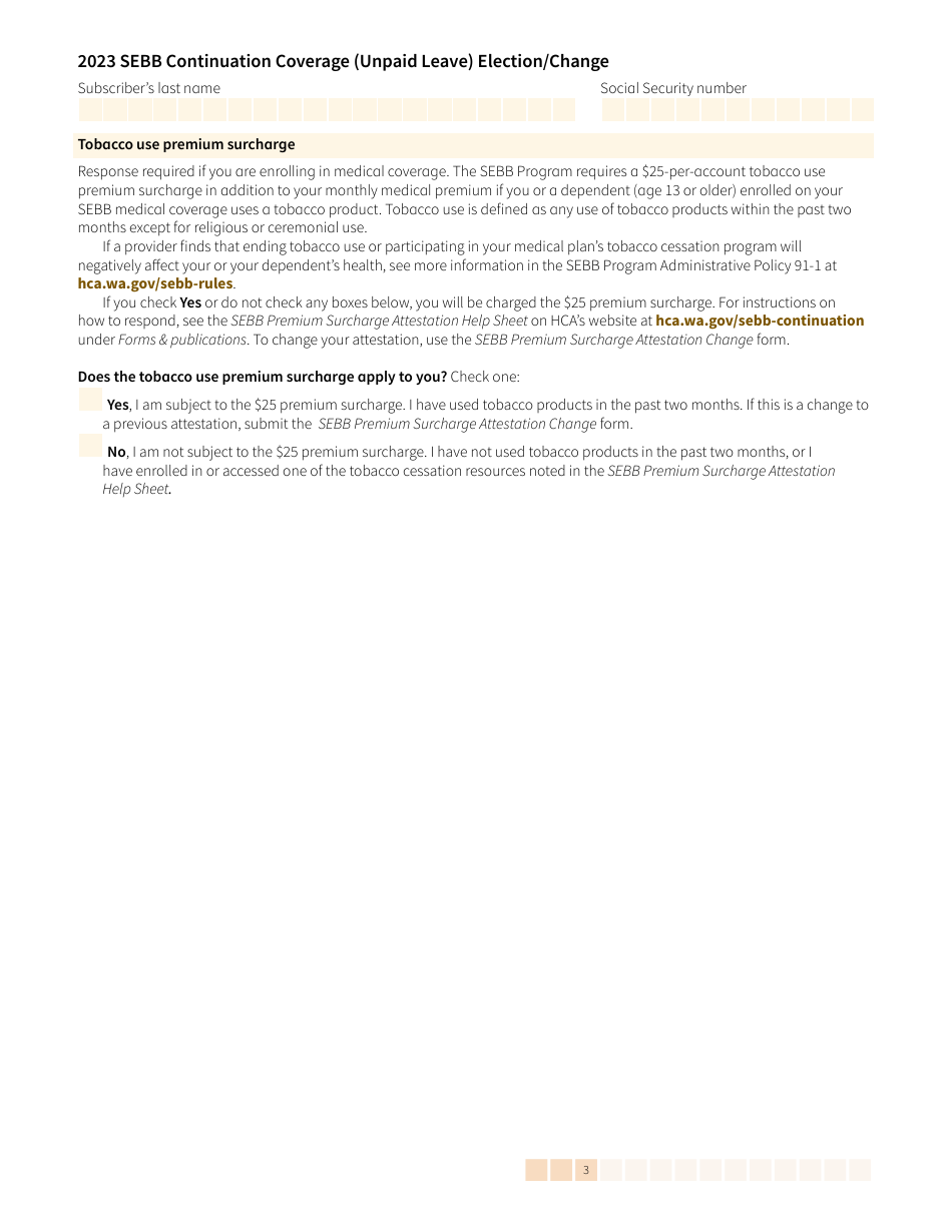 Form HCA20-0059 Sebb Continuation Coverage (Unpaid Leave) Election / Change - Washington, Page 3