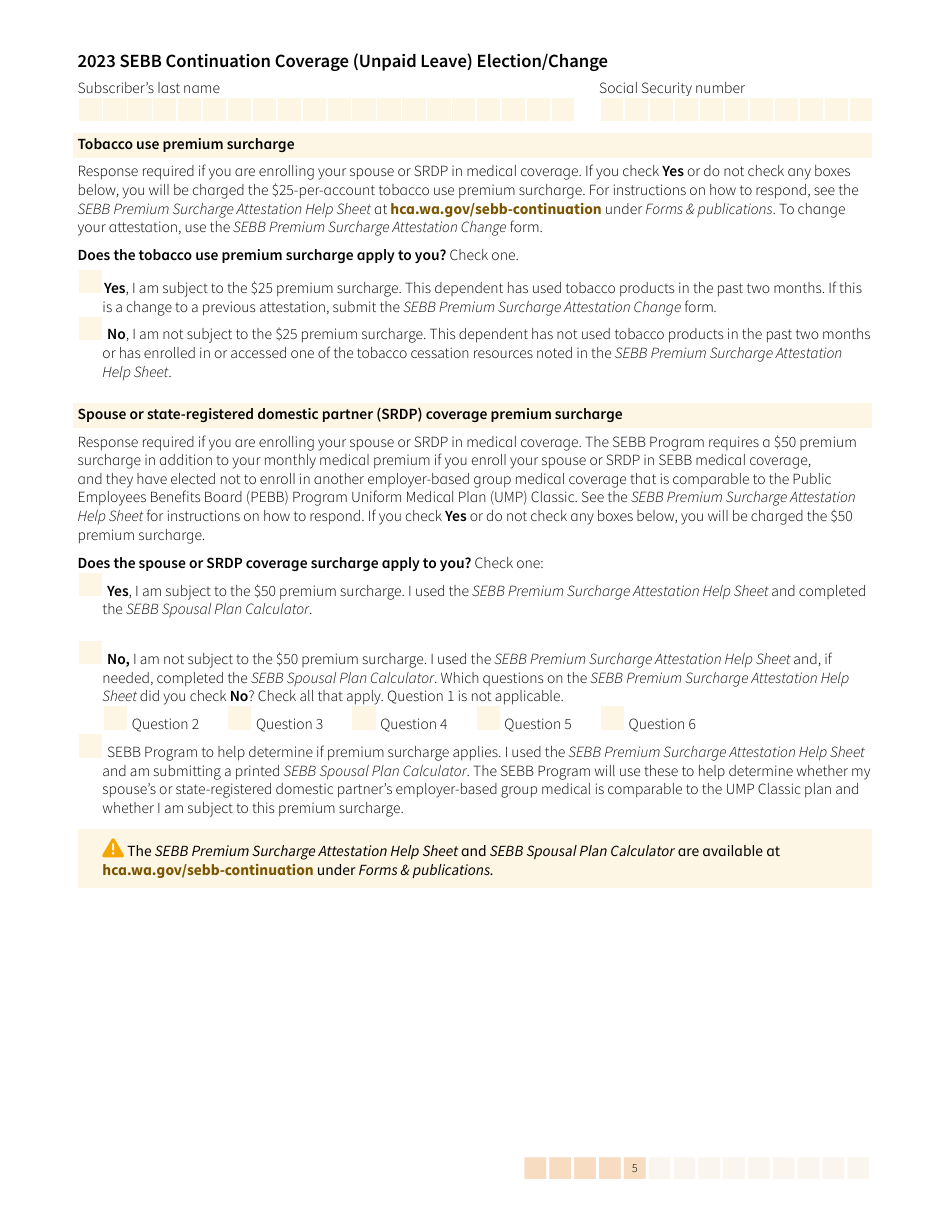 Form HCA20-0059 Sebb Continuation Coverage (Unpaid Leave) Election / Change - Washington, Page 5