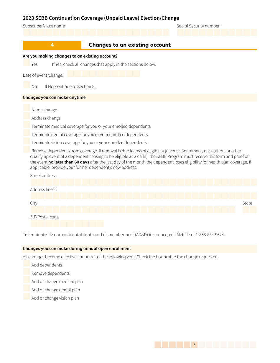 Form HCA20-0059 Sebb Continuation Coverage (Unpaid Leave) Election / Change - Washington, Page 6