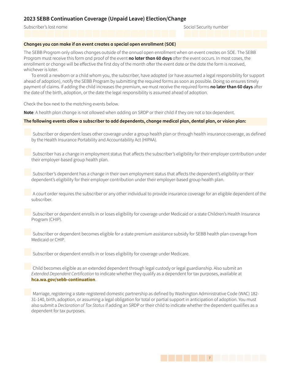Form HCA20-0059 Sebb Continuation Coverage (Unpaid Leave) Election / Change - Washington, Page 7