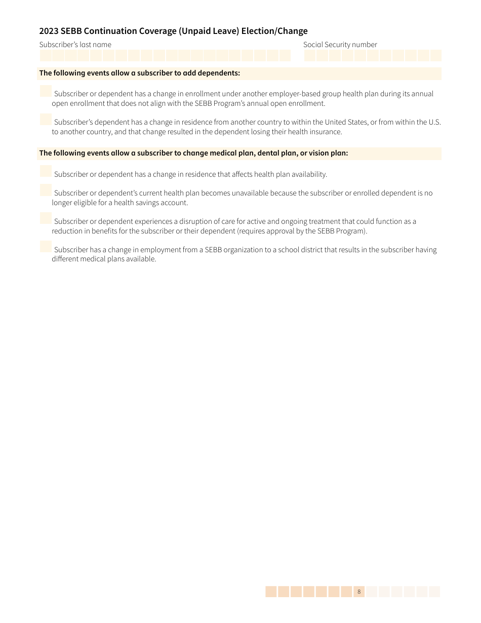 Form HCA20-0059 Sebb Continuation Coverage (Unpaid Leave) Election / Change - Washington, Page 8