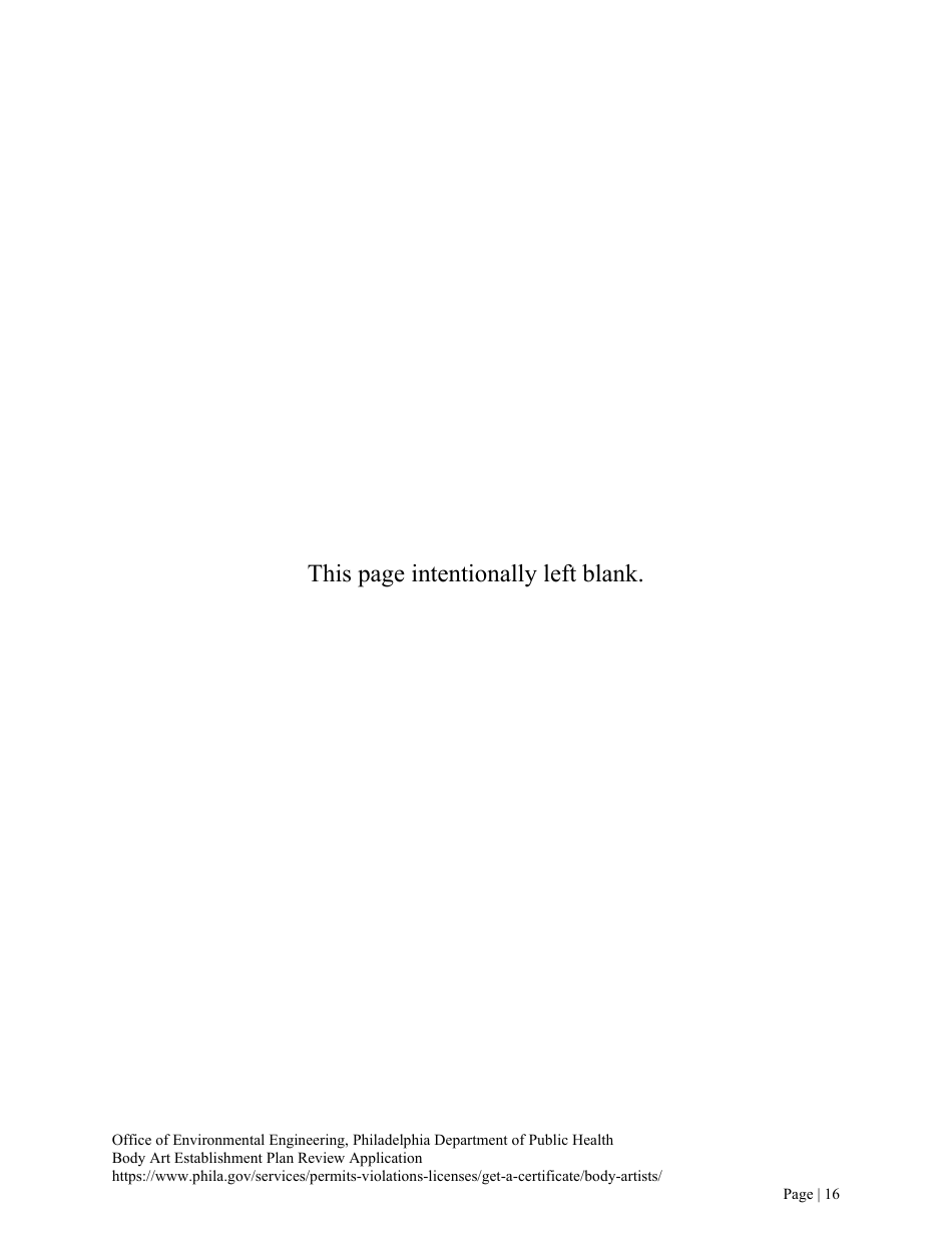 Plan Review Application Form for Body Art Establishments - City of Philadelphia, Pennsylvania, Page 16