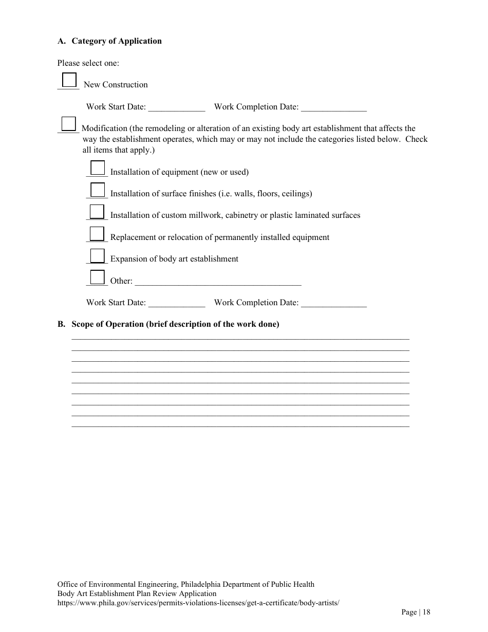 Plan Review Application Form for Body Art Establishments - City of Philadelphia, Pennsylvania, Page 18