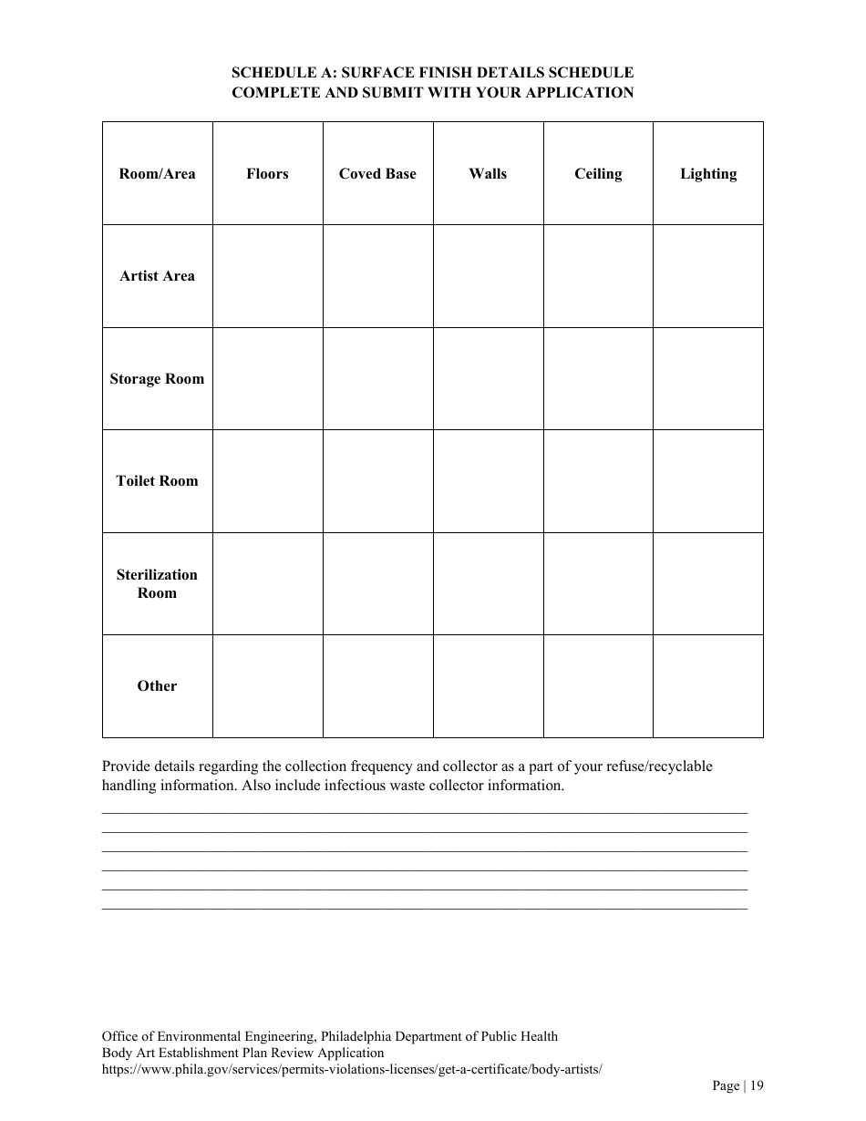 Plan Review Application Form for Body Art Establishments - City of Philadelphia, Pennsylvania, Page 19