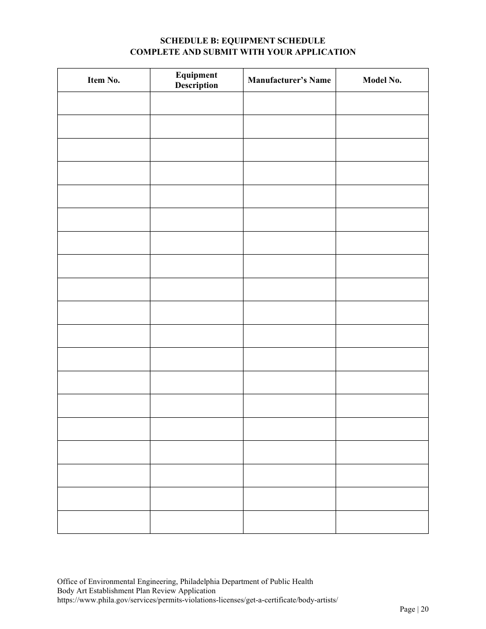 Plan Review Application Form for Body Art Establishments - City of Philadelphia, Pennsylvania, Page 20
