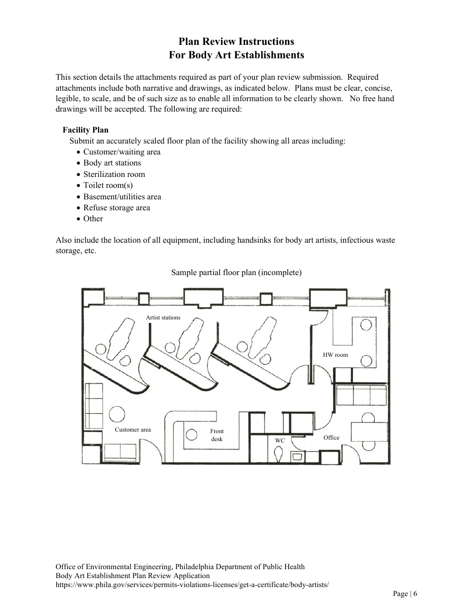 Plan Review Application Form for Body Art Establishments - City of Philadelphia, Pennsylvania, Page 6
