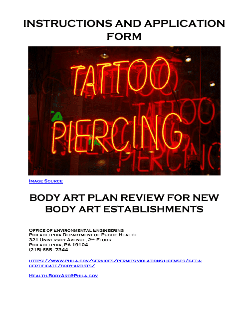 Plan Review Application Form for Body Art Establishments - City of Philadelphia, Pennsylvania Download Pdf
