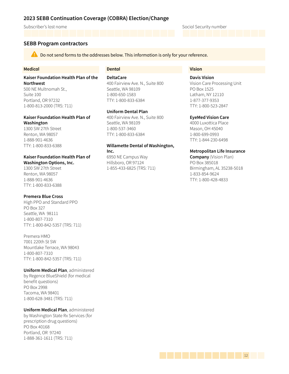 Form HCA20-0060 Sebb Continuation Coverage (Cobra) Election / Change - Washington, Page 12