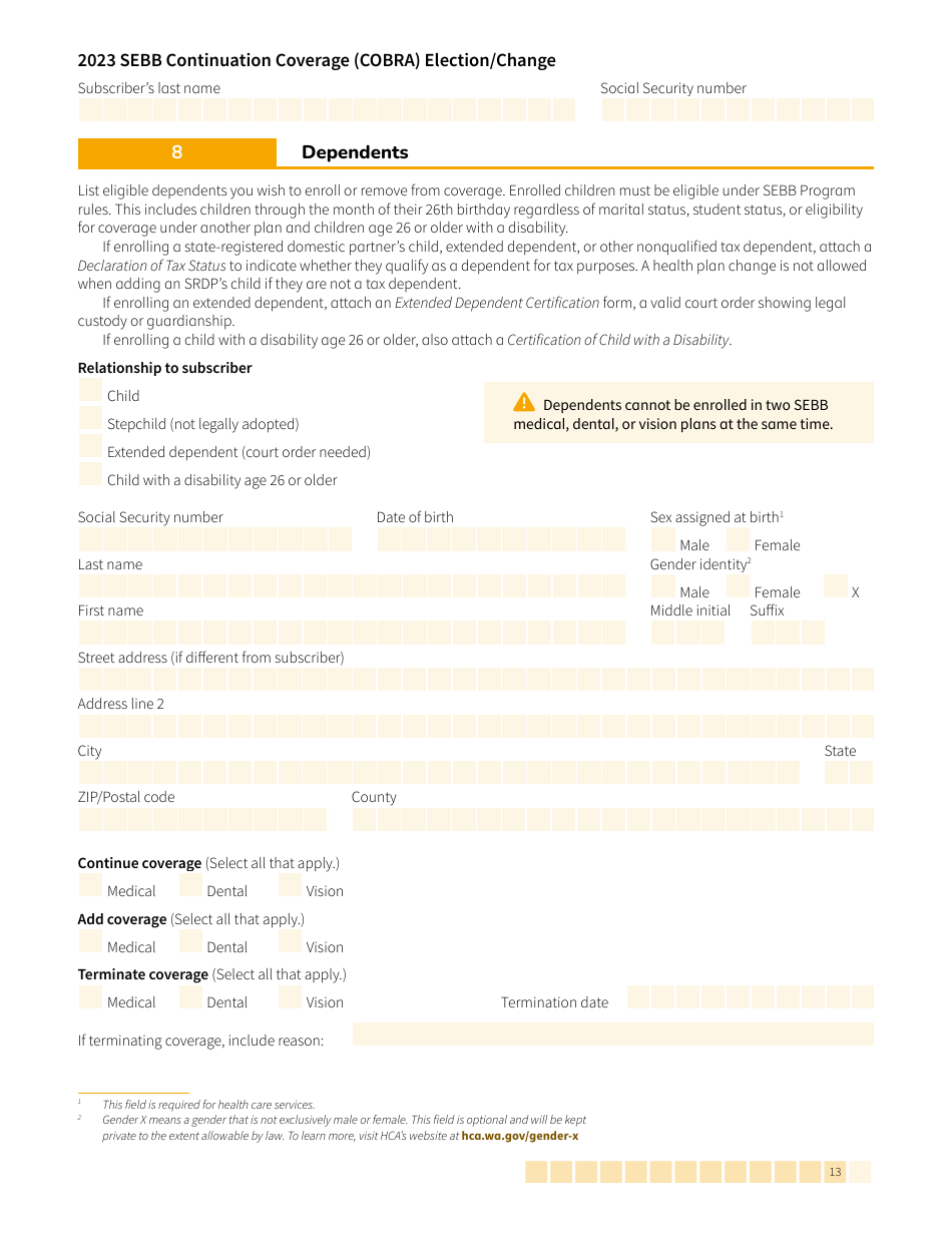 Form HCA20-0060 Sebb Continuation Coverage (Cobra) Election / Change - Washington, Page 13