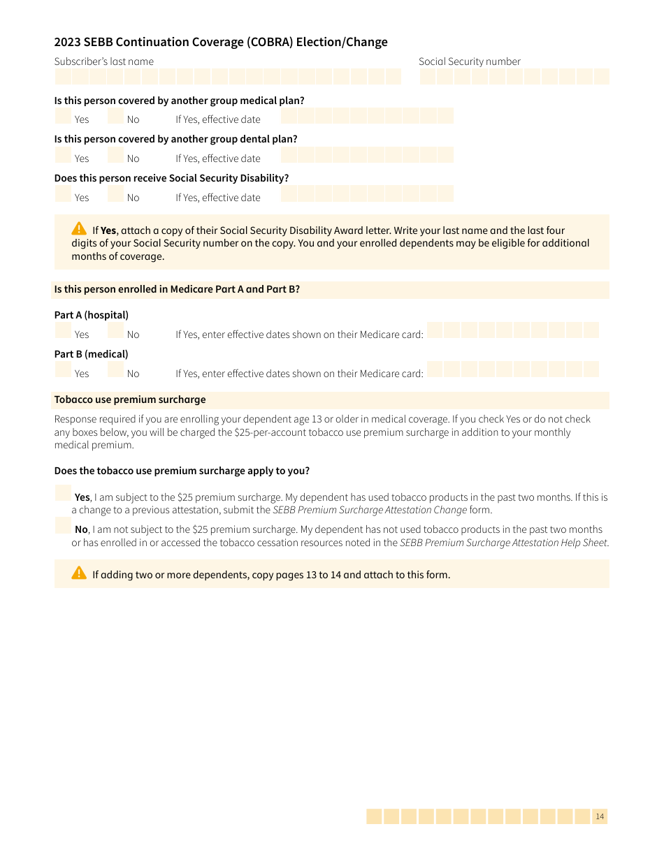 Form HCA20-0060 Sebb Continuation Coverage (Cobra) Election / Change - Washington, Page 14
