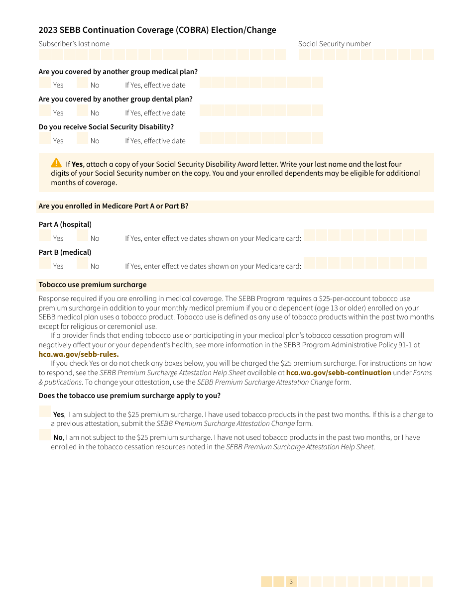 Form HCA20-0060 Sebb Continuation Coverage (Cobra) Election / Change - Washington, Page 3