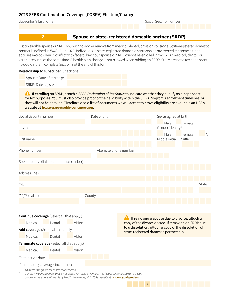 Form HCA20-0060 Sebb Continuation Coverage (Cobra) Election / Change - Washington, Page 4