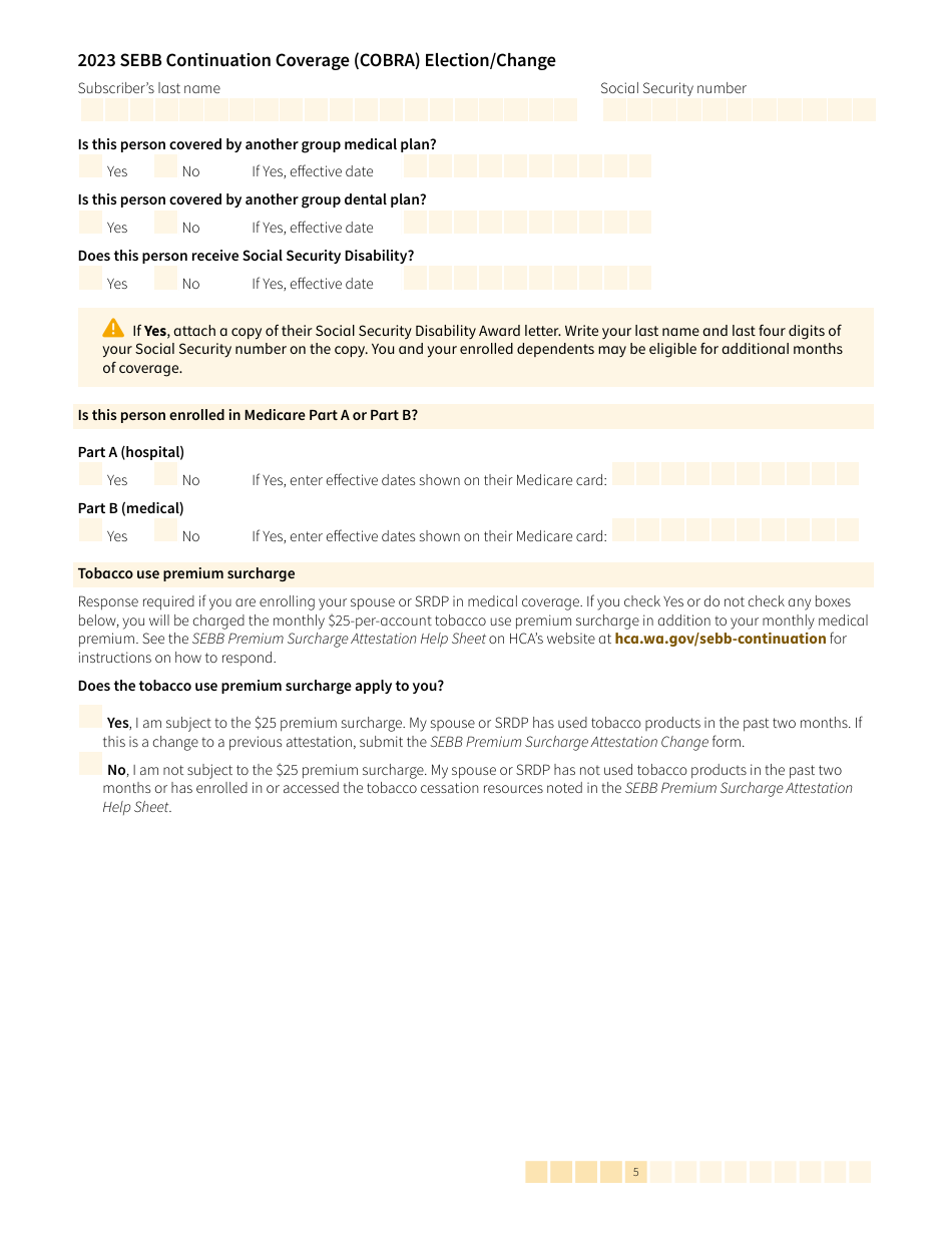 Form HCA20-0060 Sebb Continuation Coverage (Cobra) Election / Change - Washington, Page 5
