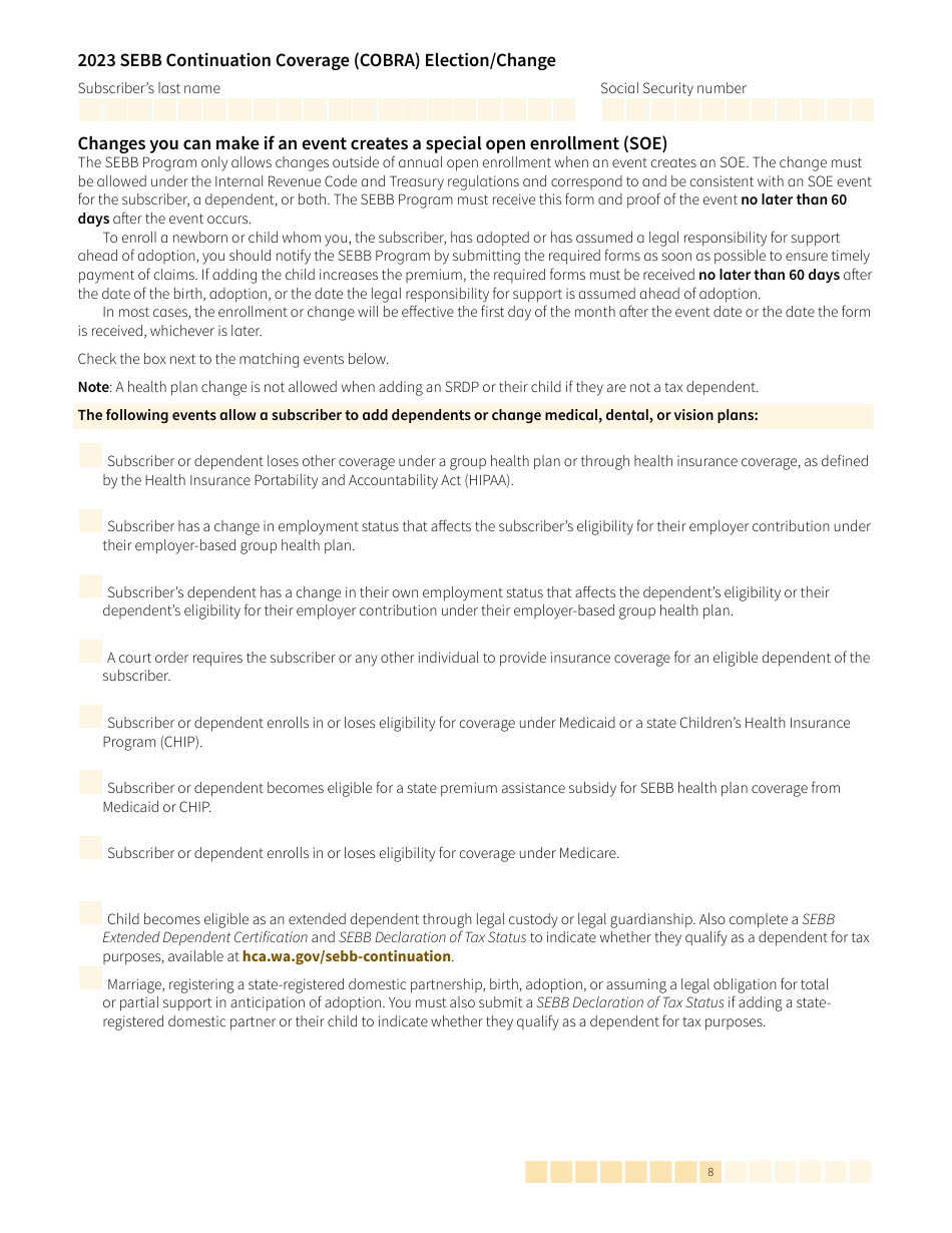 Form HCA20-0060 Sebb Continuation Coverage (Cobra) Election / Change - Washington, Page 8