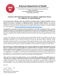 Arkansas Immunization Exemption Application for Childcare or School Students - Arkansas