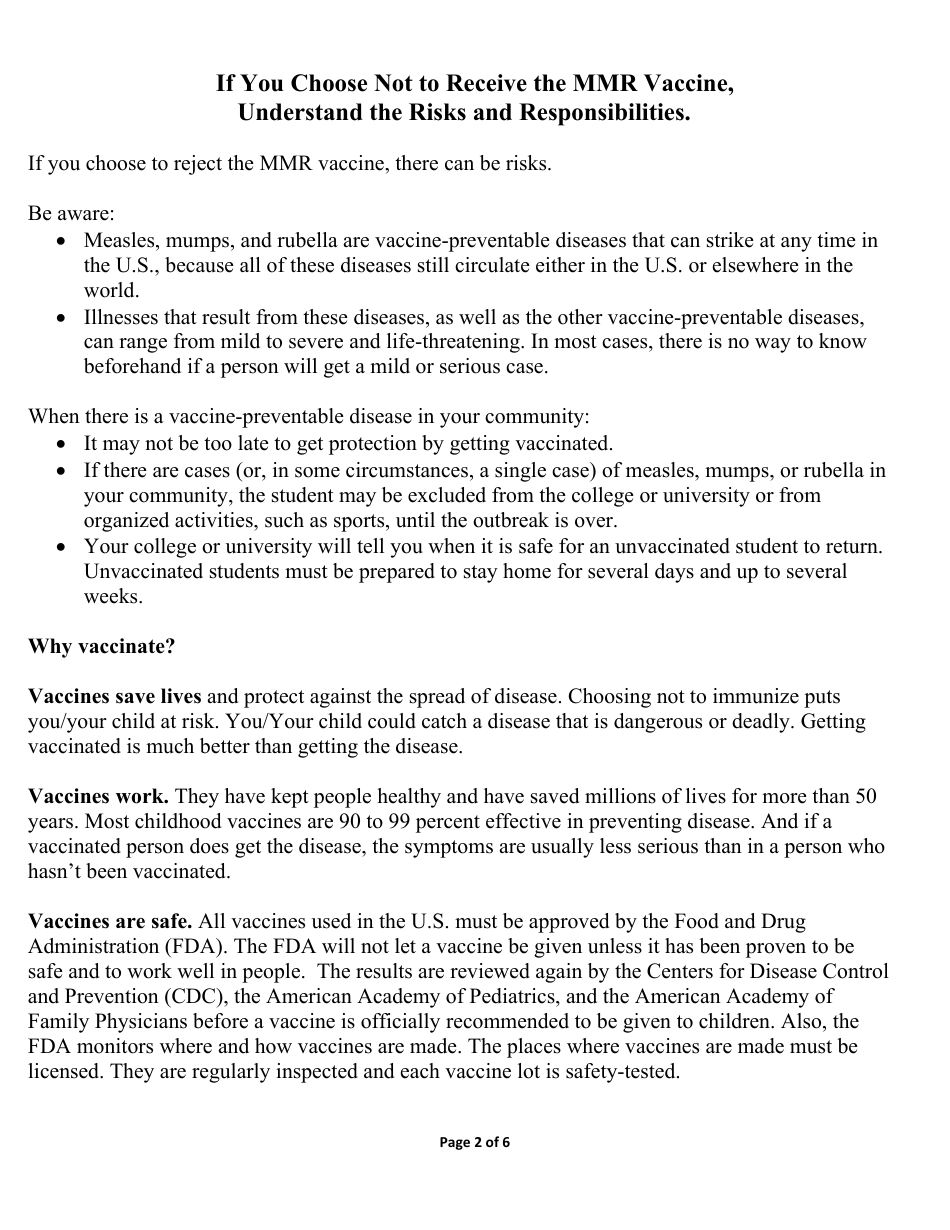 Arkansas Immunization College or University Exemption Application - Arkansas, Page 2