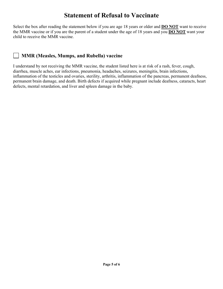 Arkansas Immunization College or University Exemption Application - Arkansas, Page 5