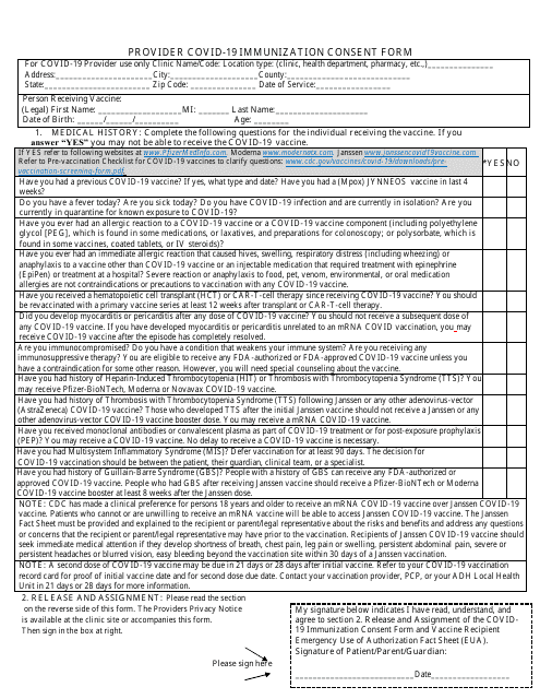 Provider Covid-19 Immunization Consent Form - Arkansas Download Pdf