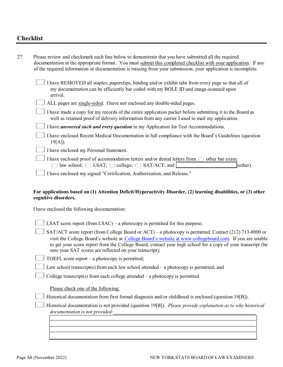 Application for Non-standard Test Accommodations (Nta) - New York, Page 8