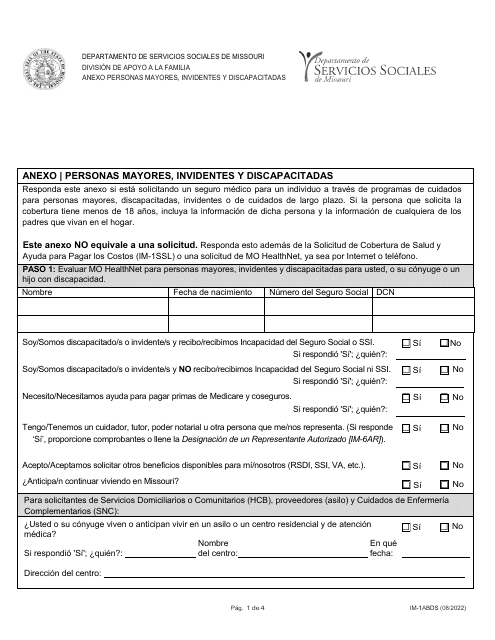 Formulario IM-1ABDS  Printable Pdf